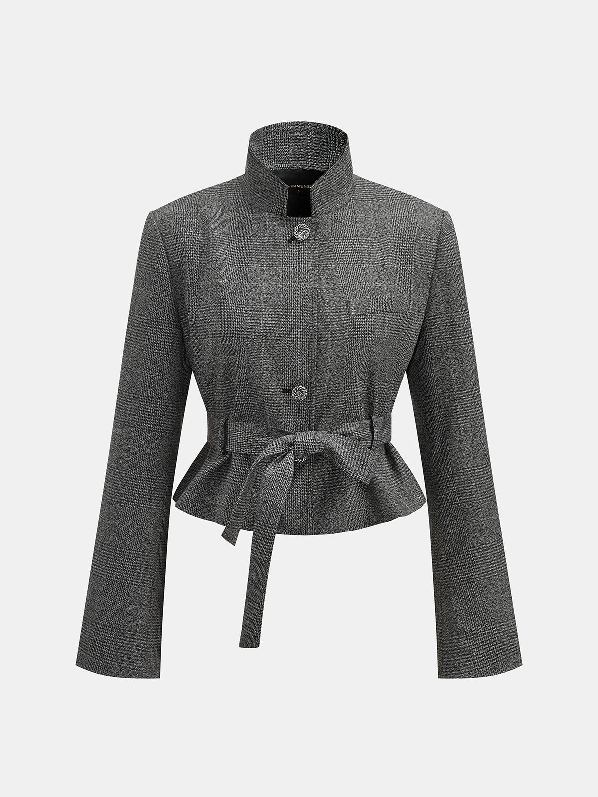 Ekose Desenli Kemerli Kısa Blazer Ceket