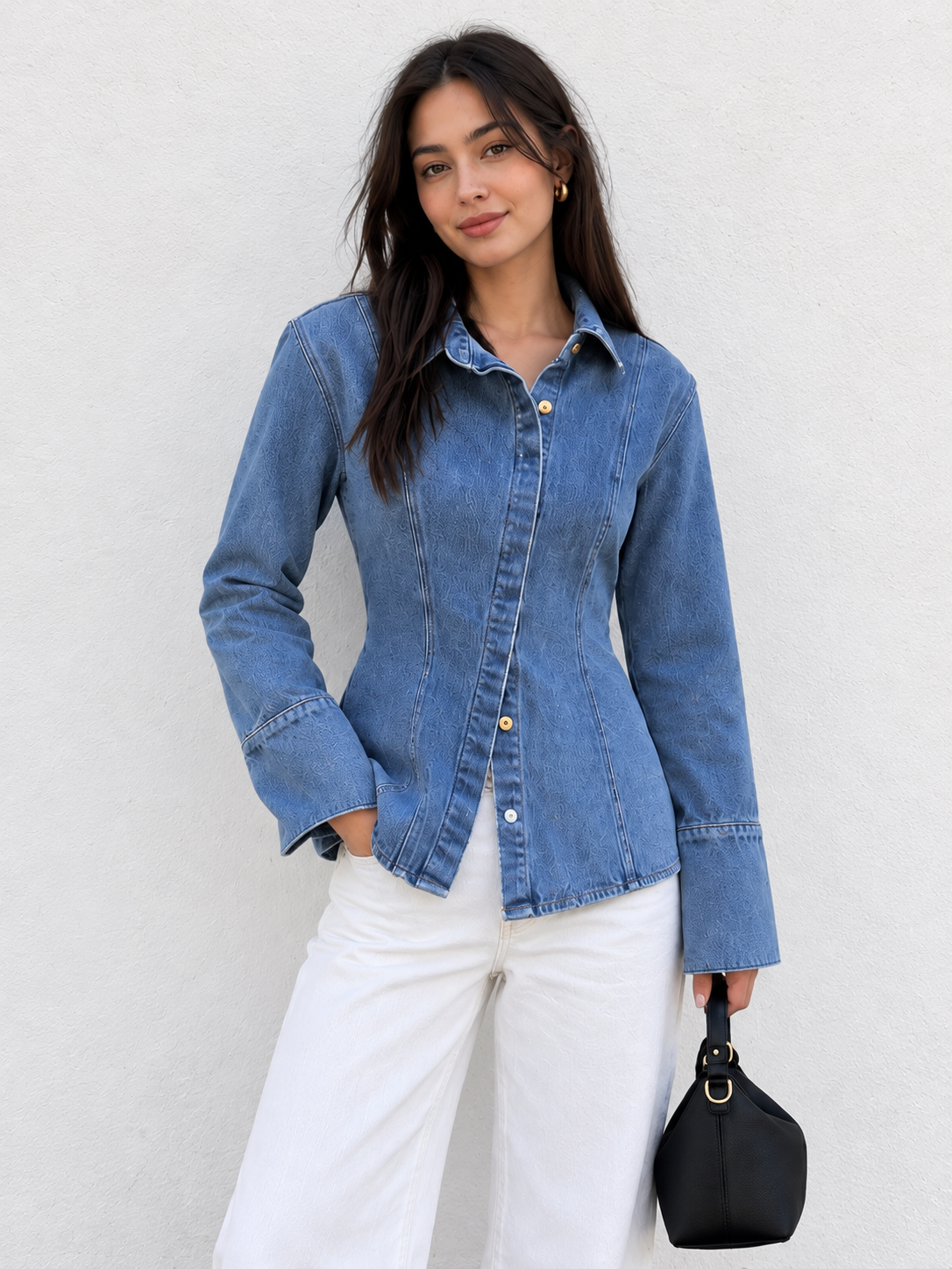 Asimetrik Dar Kesim Denim Gömlek