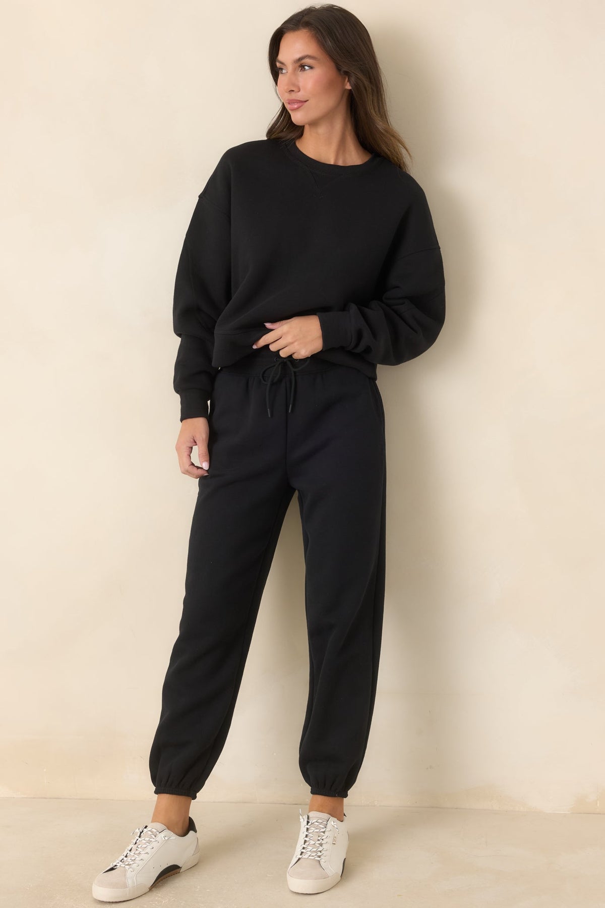 Siyah Pamuk Karışımlı Bisiklet Yaka Sweatshirt