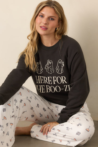 Yıkamalı Siyah Hayalet Baskılı Sweatshirt
