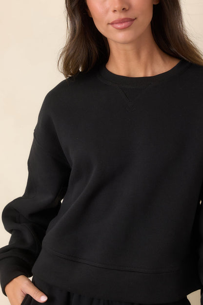 Siyah Pamuk Karışımlı Bisiklet Yaka Sweatshirt