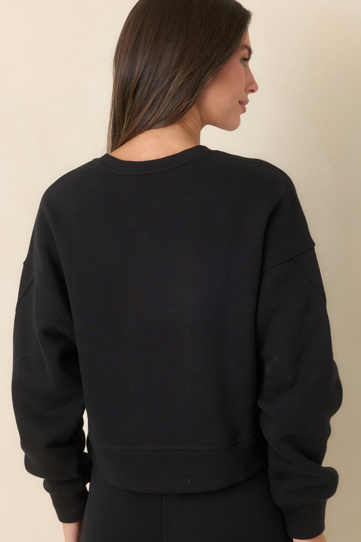 Siyah Pamuk Karışımlı Bisiklet Yaka Sweatshirt