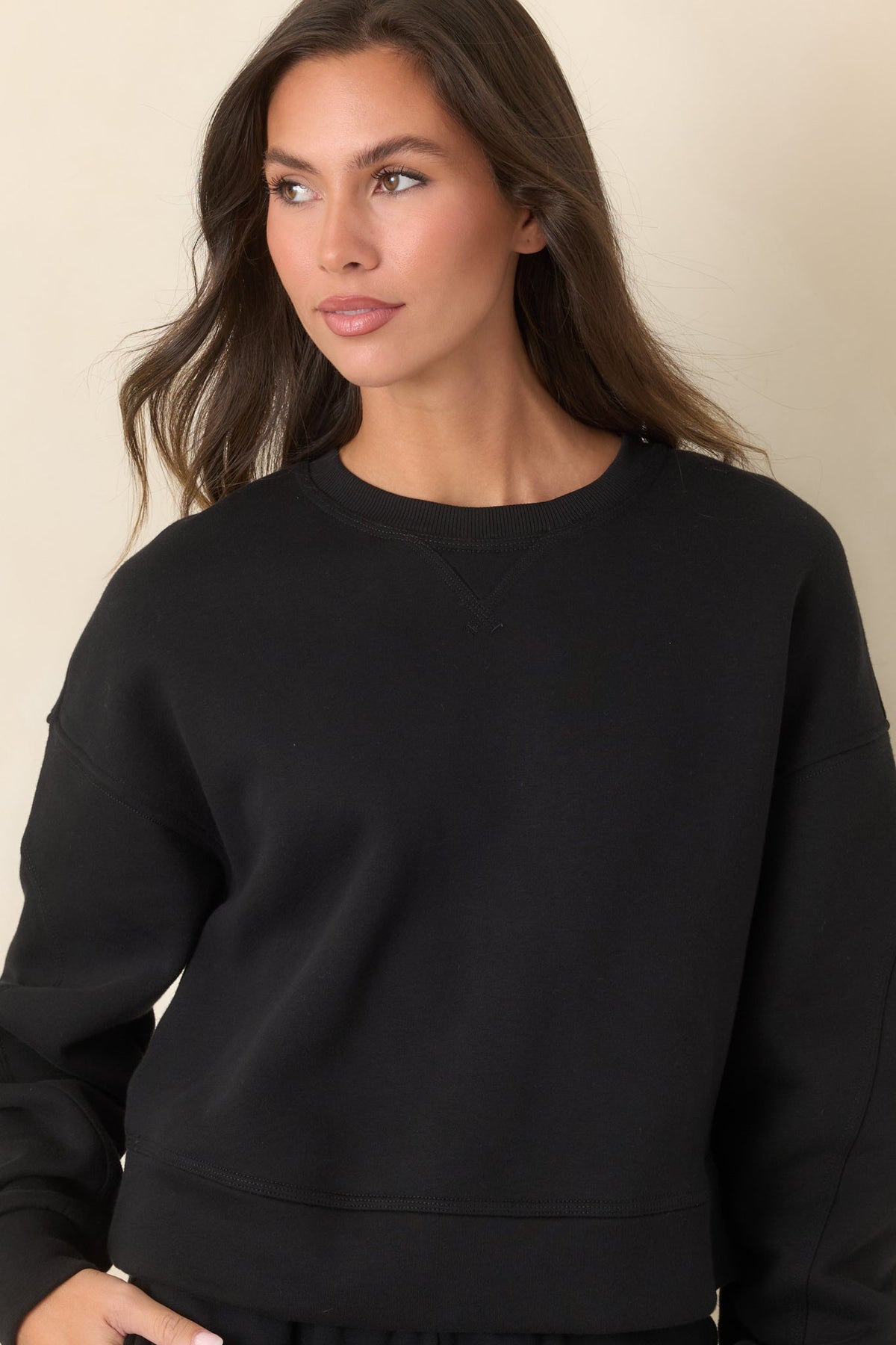 Siyah Pamuk Karışımlı Bisiklet Yaka Sweatshirt