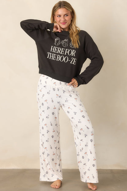 Yıkamalı Siyah Hayalet Baskılı Sweatshirt