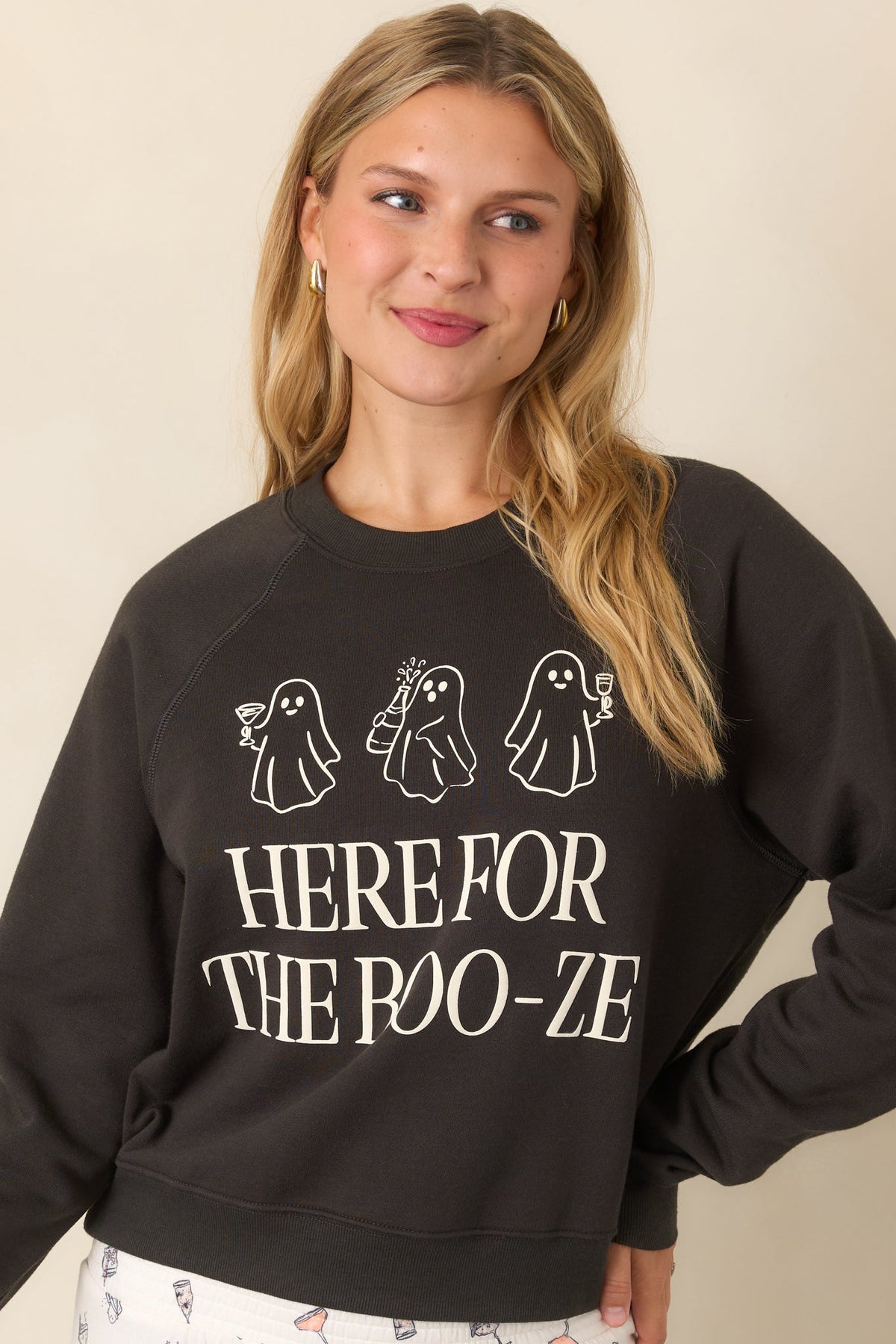 Yıkamalı Siyah Hayalet Baskılı Sweatshirt