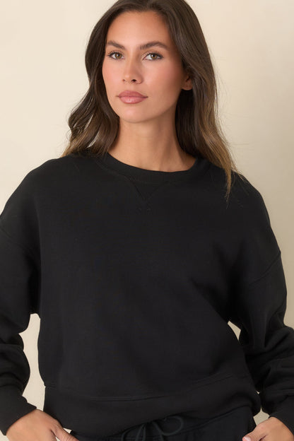 Siyah Pamuk Karışımlı Bisiklet Yaka Sweatshirt