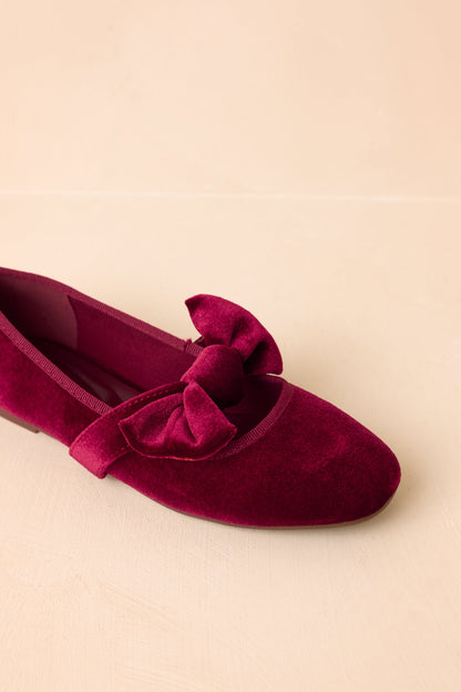 Bordo Kadife Fiyonklu Mary Jane Babet