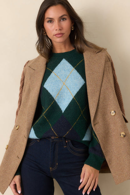 Camel Triko Kollu Yün Karışımlı Blazer