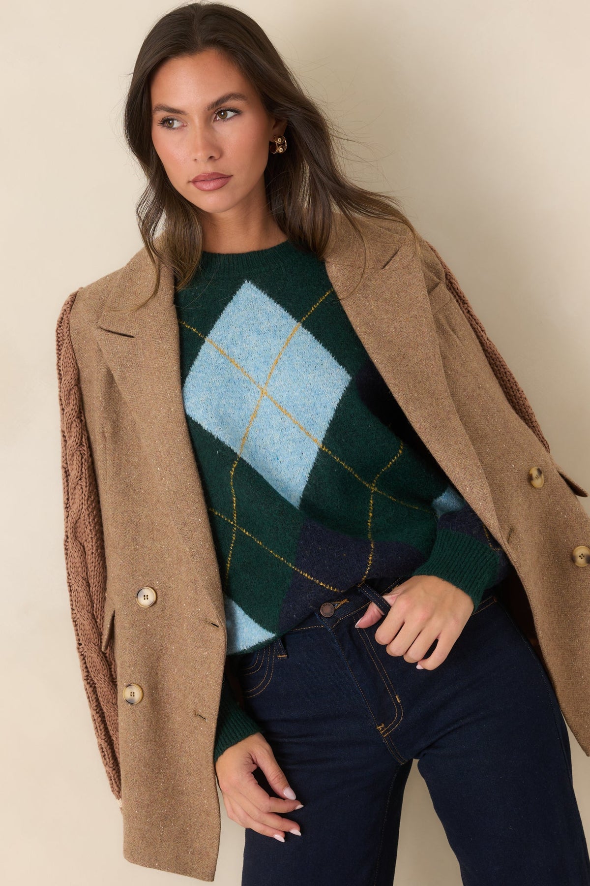 Camel Triko Kollu Yün Karışımlı Blazer