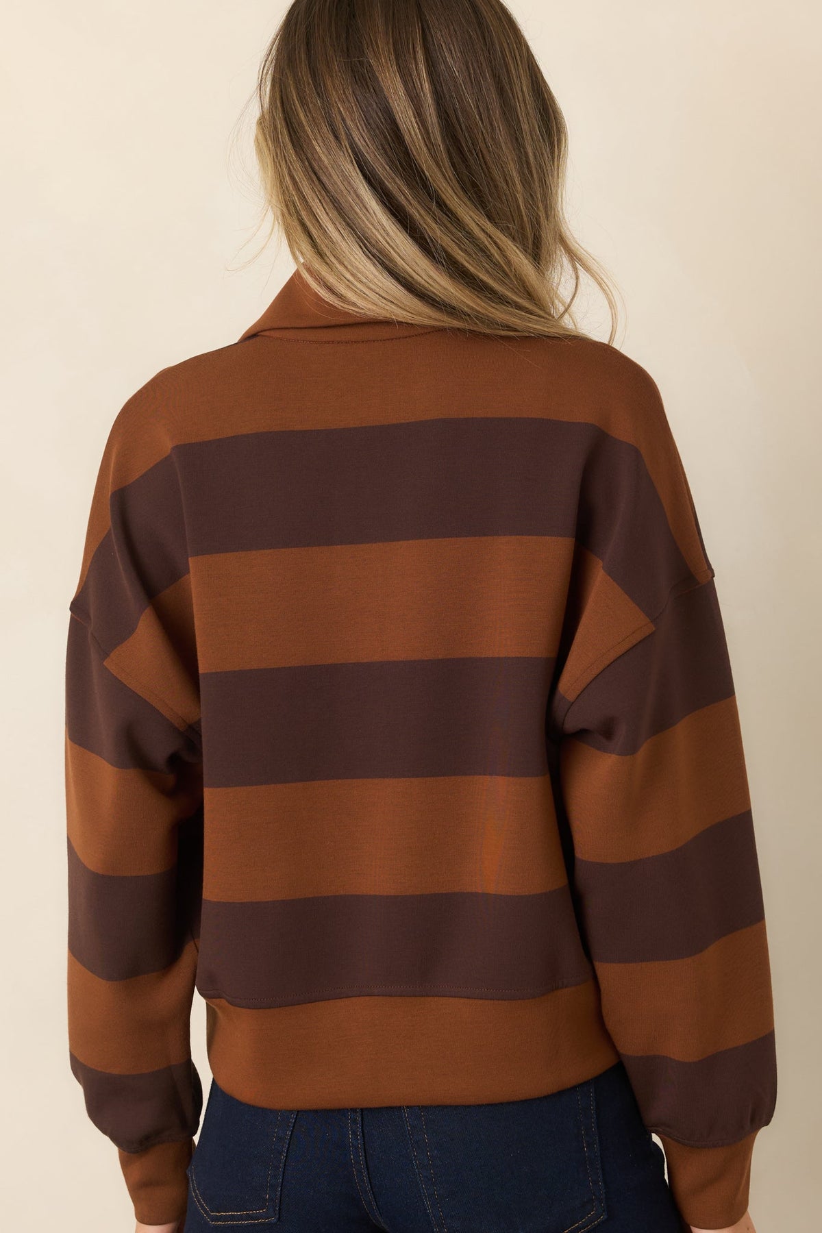 Karamel Kahverengi Çizgili Rugby Sweatshirt
