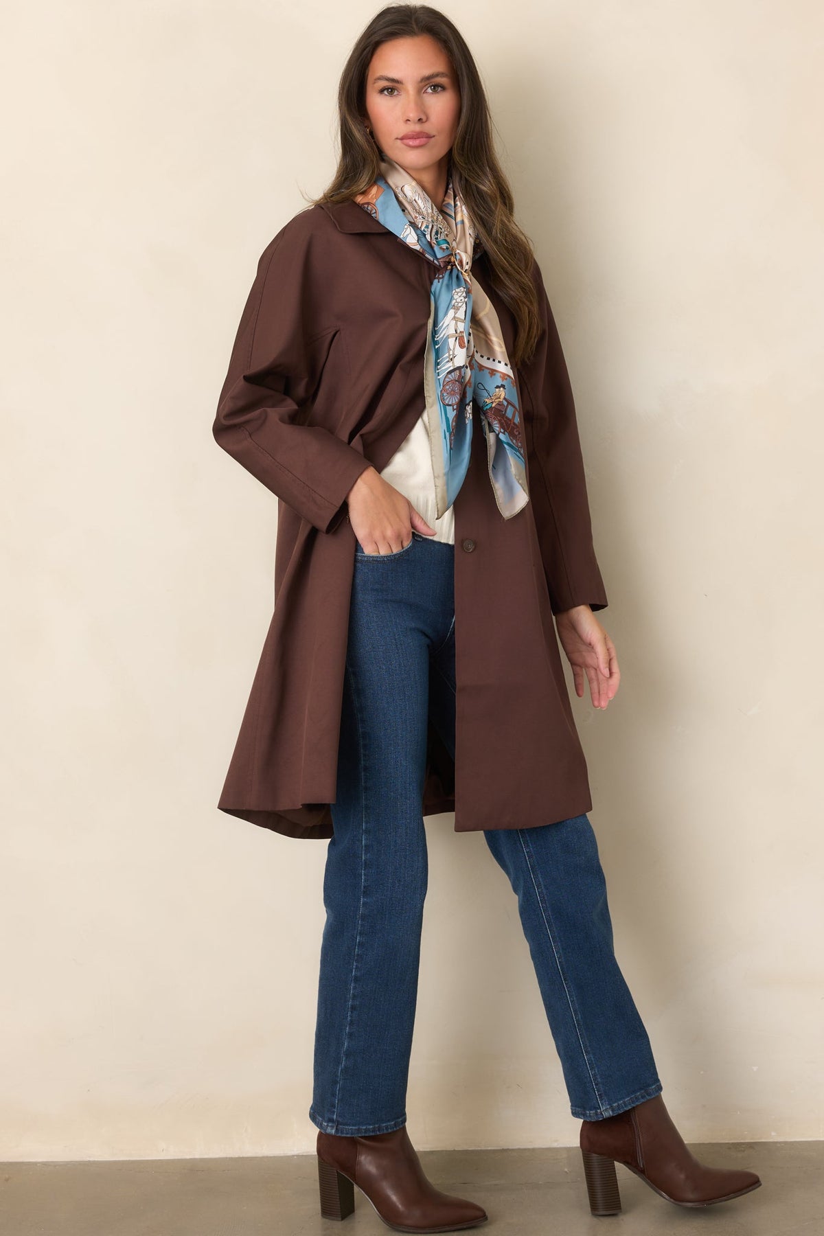 Çikolata Kahve Oversize Uzun Trençkot