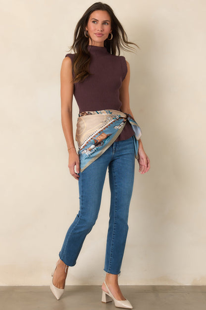 Çikolata Kahve Fitilli Peplum Triko Bluz