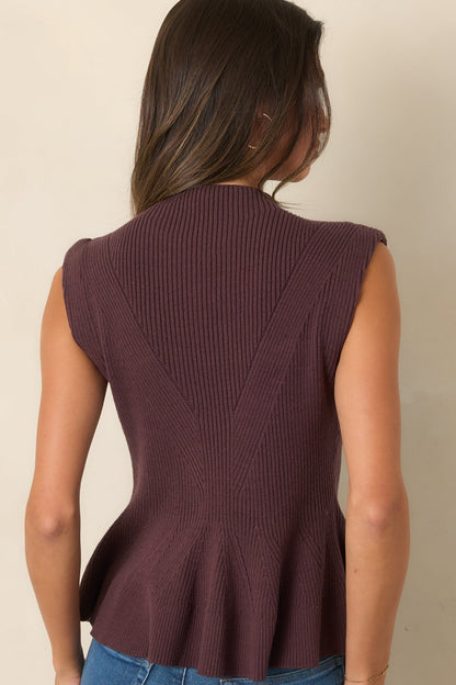 Çikolata Kahve Fitilli Peplum Triko Bluz