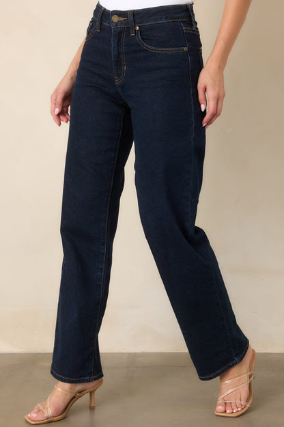 Koyu Mavi Düşük Bel Düz Paça Jean