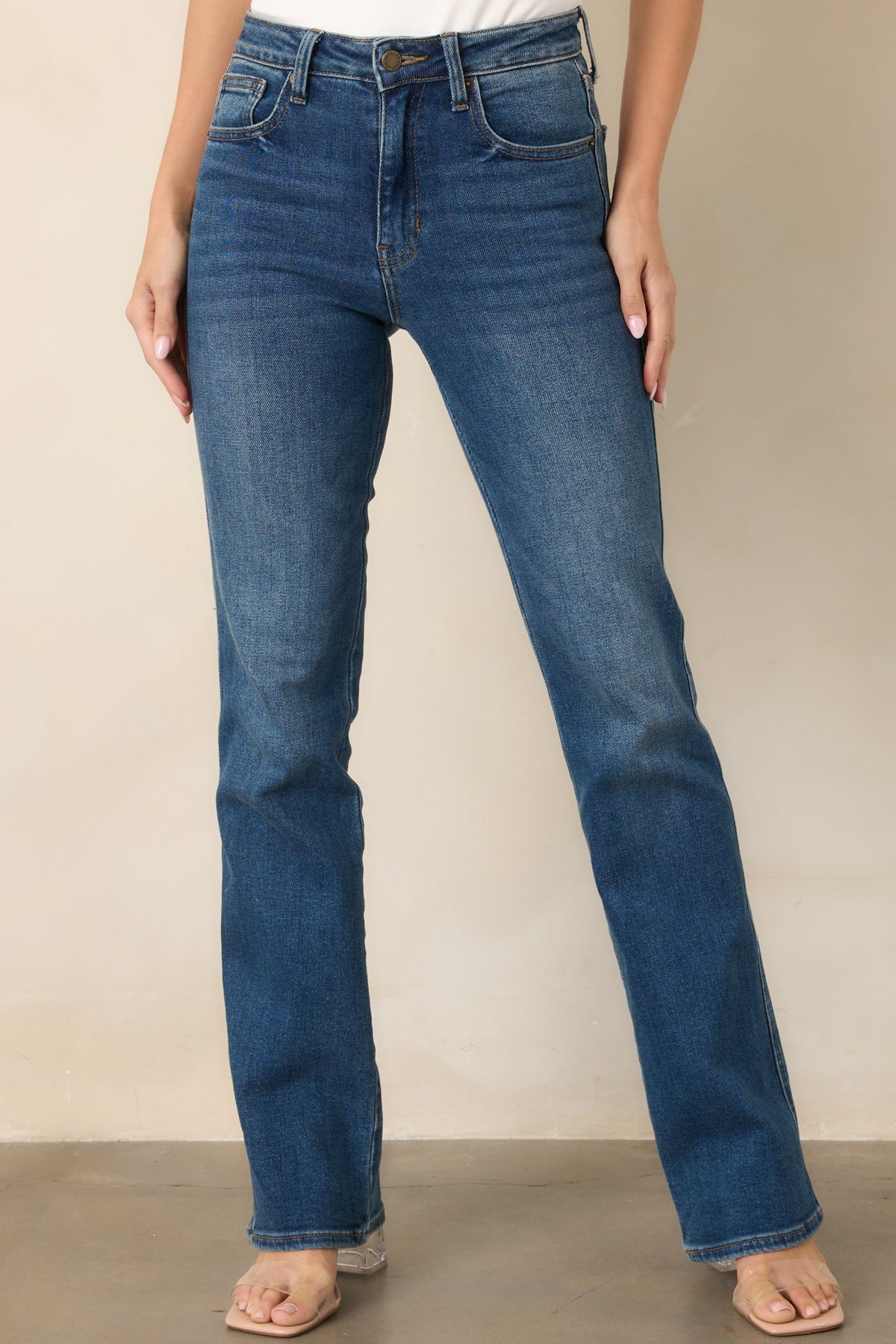 Koyu Mavi Yüksek Bel Bootcut Jean