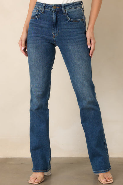 Koyu Mavi Yüksek Bel Bootcut Jean