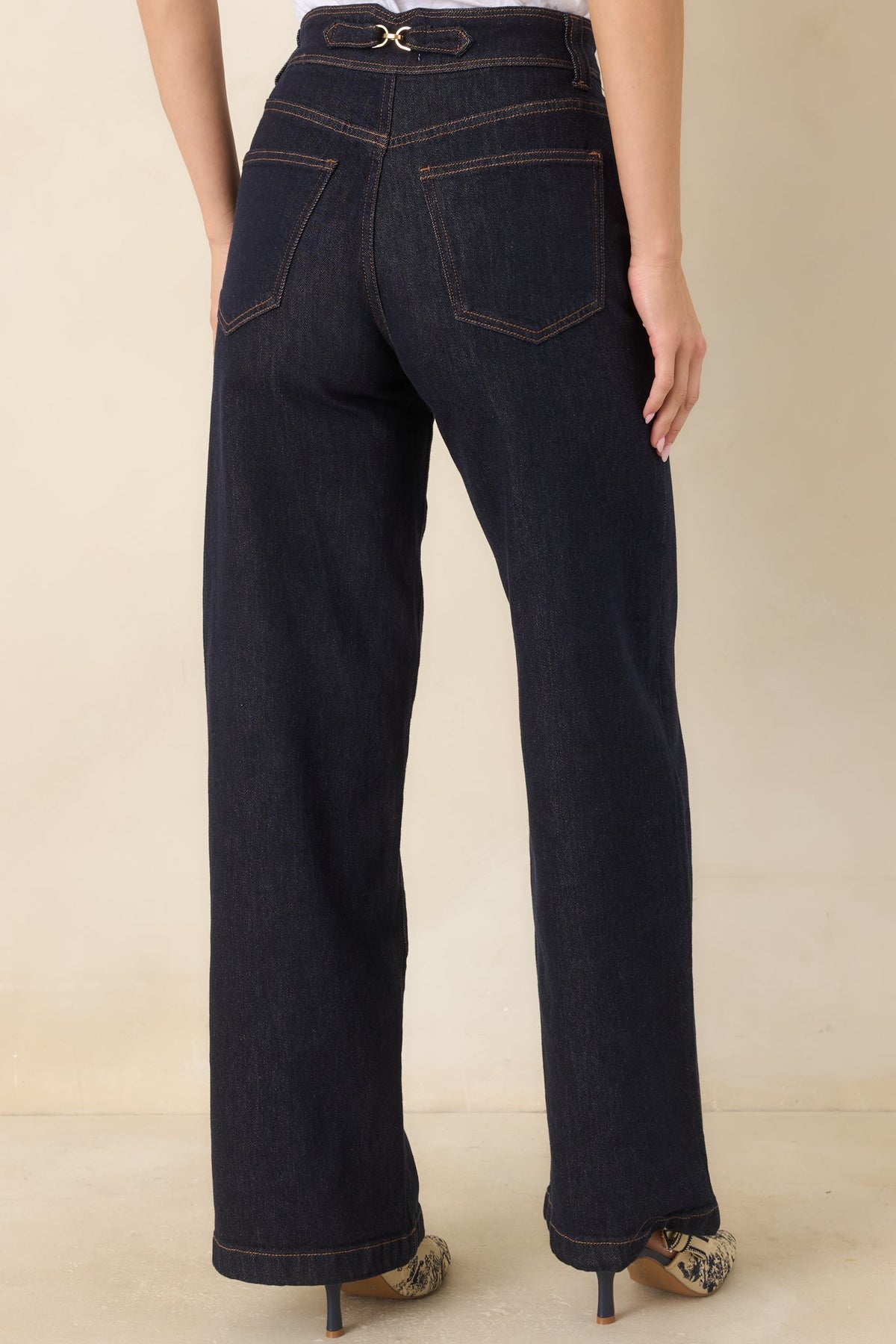 Koyu İndigo Yüksek Bel Bol Paça Denim Pantolon