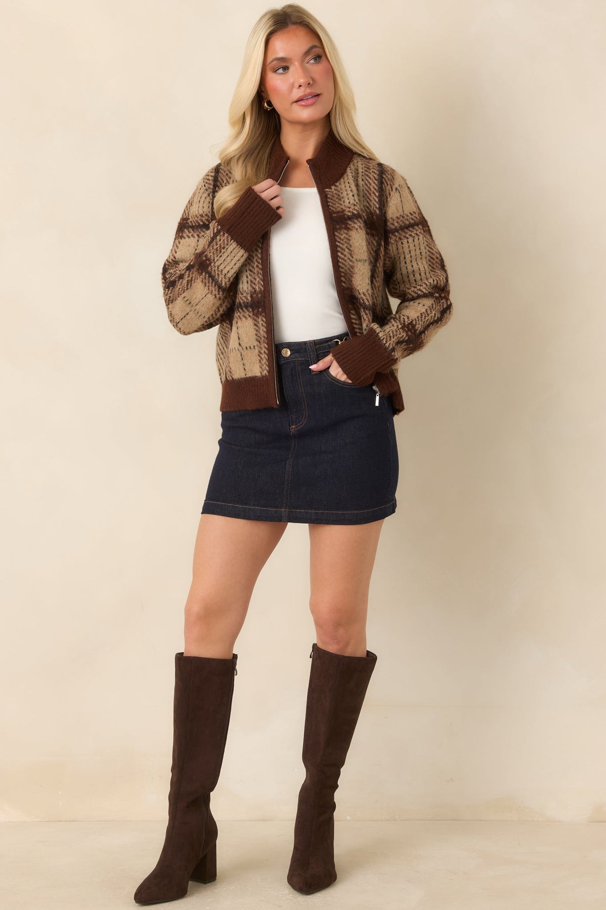 Gece Mavisi Gold Detaylı Denim Mini Etek