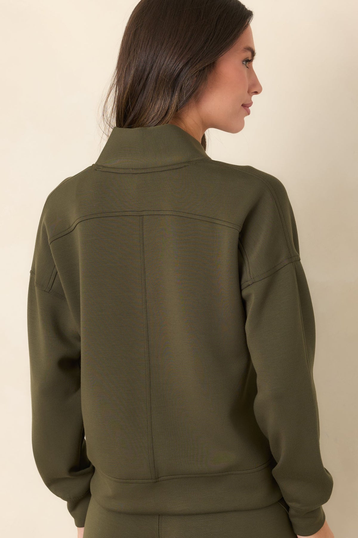 Haki Yeşili V Yaka Uzun Kollu Sweatshirt