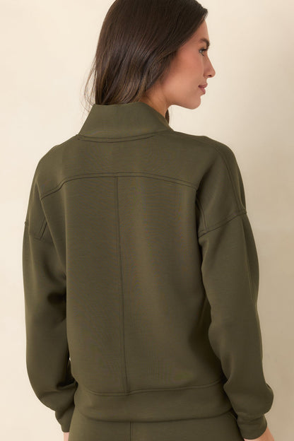 Haki Yeşili V Yaka Uzun Kollu Sweatshirt