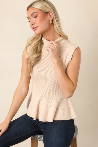 Ekru Fitilli Peplum Triko Bluz