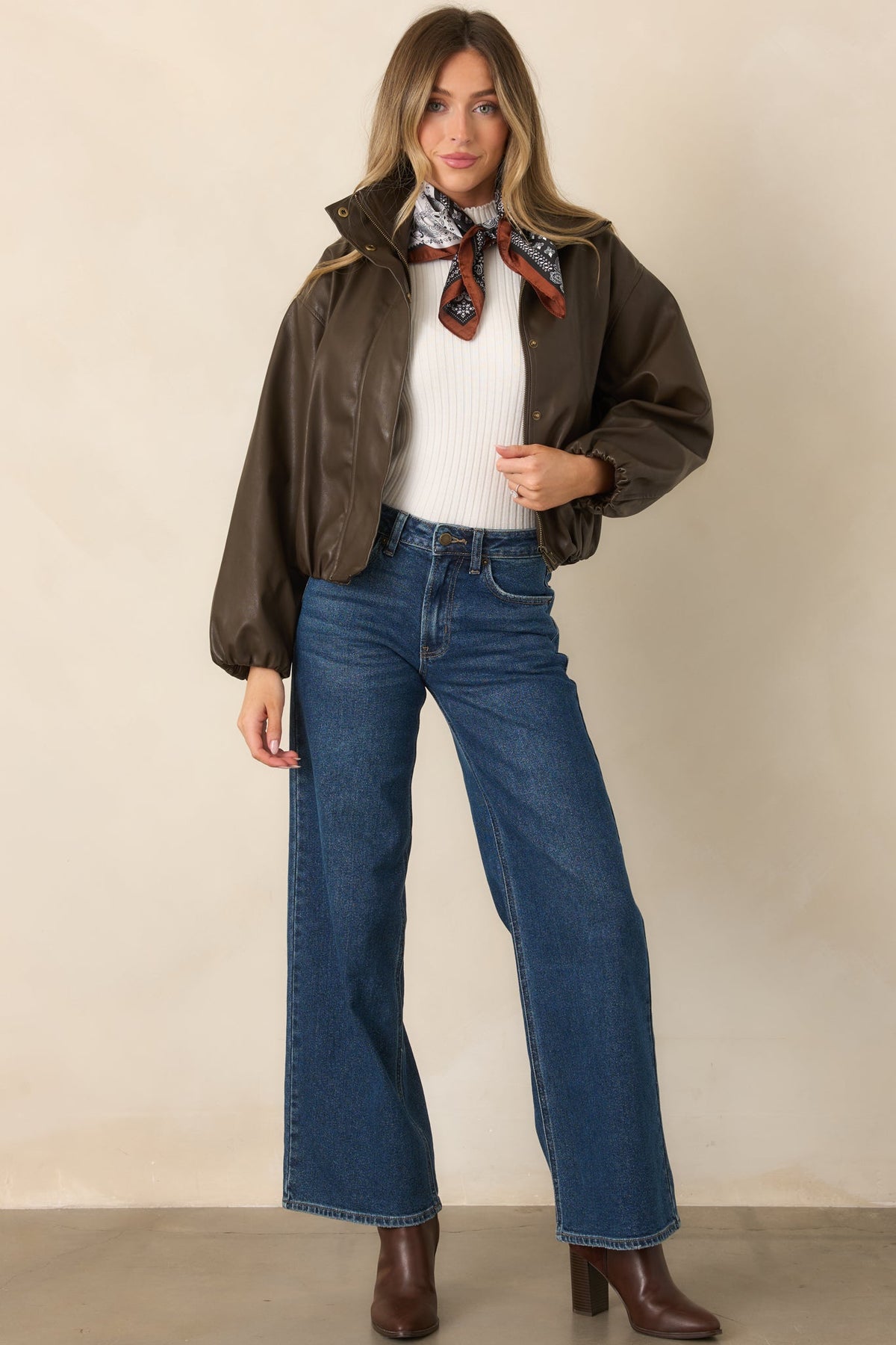 Koyu Mavi Yüksek Bel Bol Paça Denim Jean