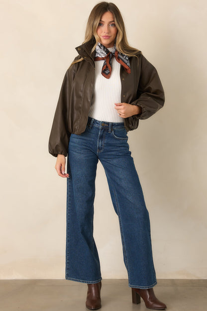 Koyu Mavi Yüksek Bel Bol Paça Denim Jean