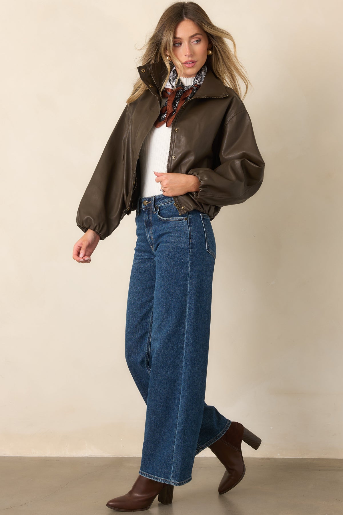 Koyu Mavi Yüksek Bel Bol Paça Denim Jean