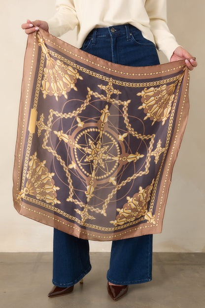 Camel Gold Zincir Desenli Kare Fular