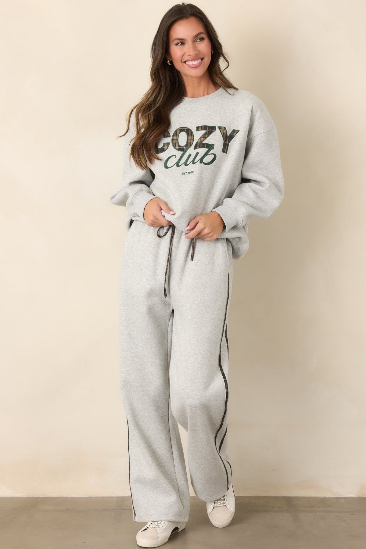 Cozy Club Kırçıllı Gri Ekose Şeritli Eşofman