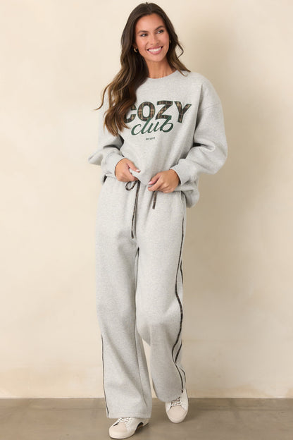 Cozy Club Kırçıllı Gri Ekose Şeritli Eşofman
