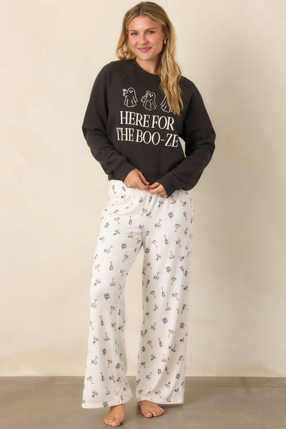 Ekru Kokteyl Desenli Bol Paça Pijama Altı