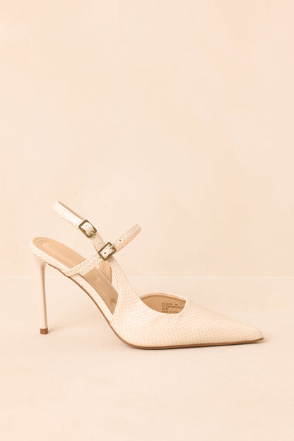 Ekru Yılan Derisi Desenli Çift Tokalı Slingback