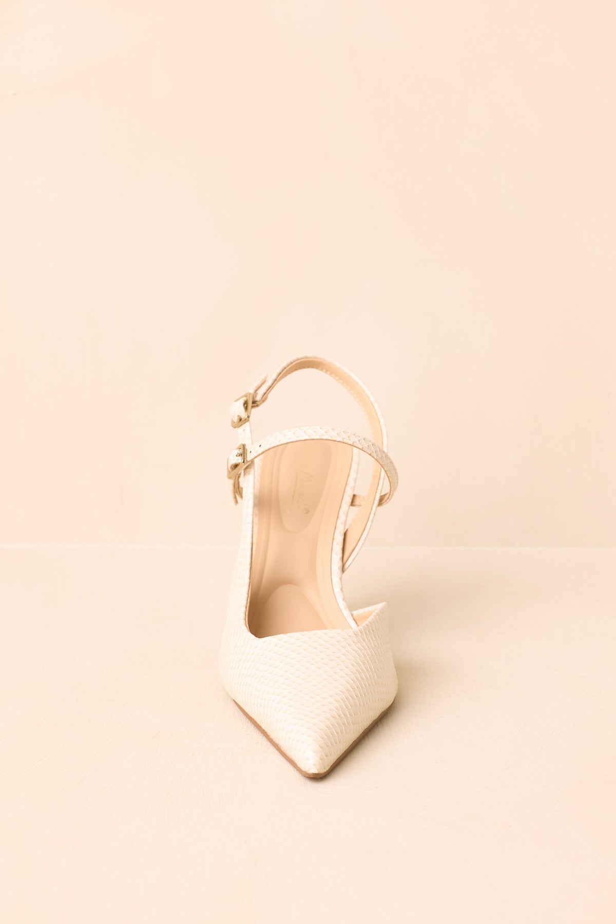 Ekru Yılan Derisi Desenli Çift Tokalı Slingback