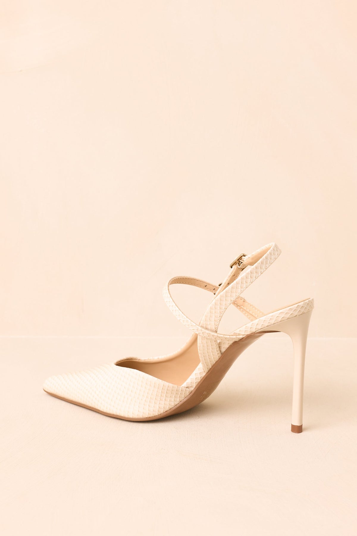 Ekru Yılan Derisi Desenli Çift Tokalı Slingback
