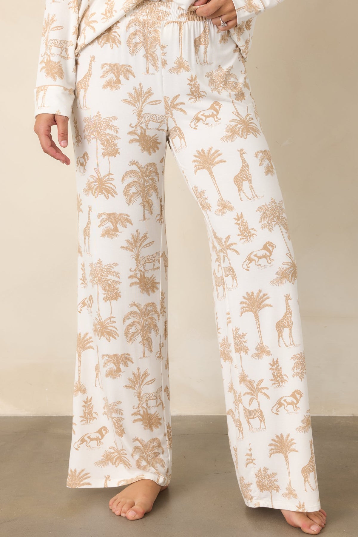 Ekru Safari Desenli Pijama Altı