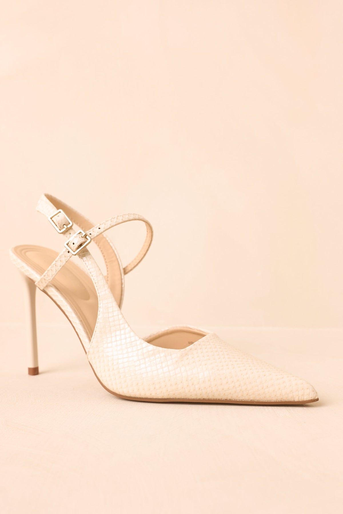Ekru Yılan Derisi Desenli Çift Tokalı Slingback