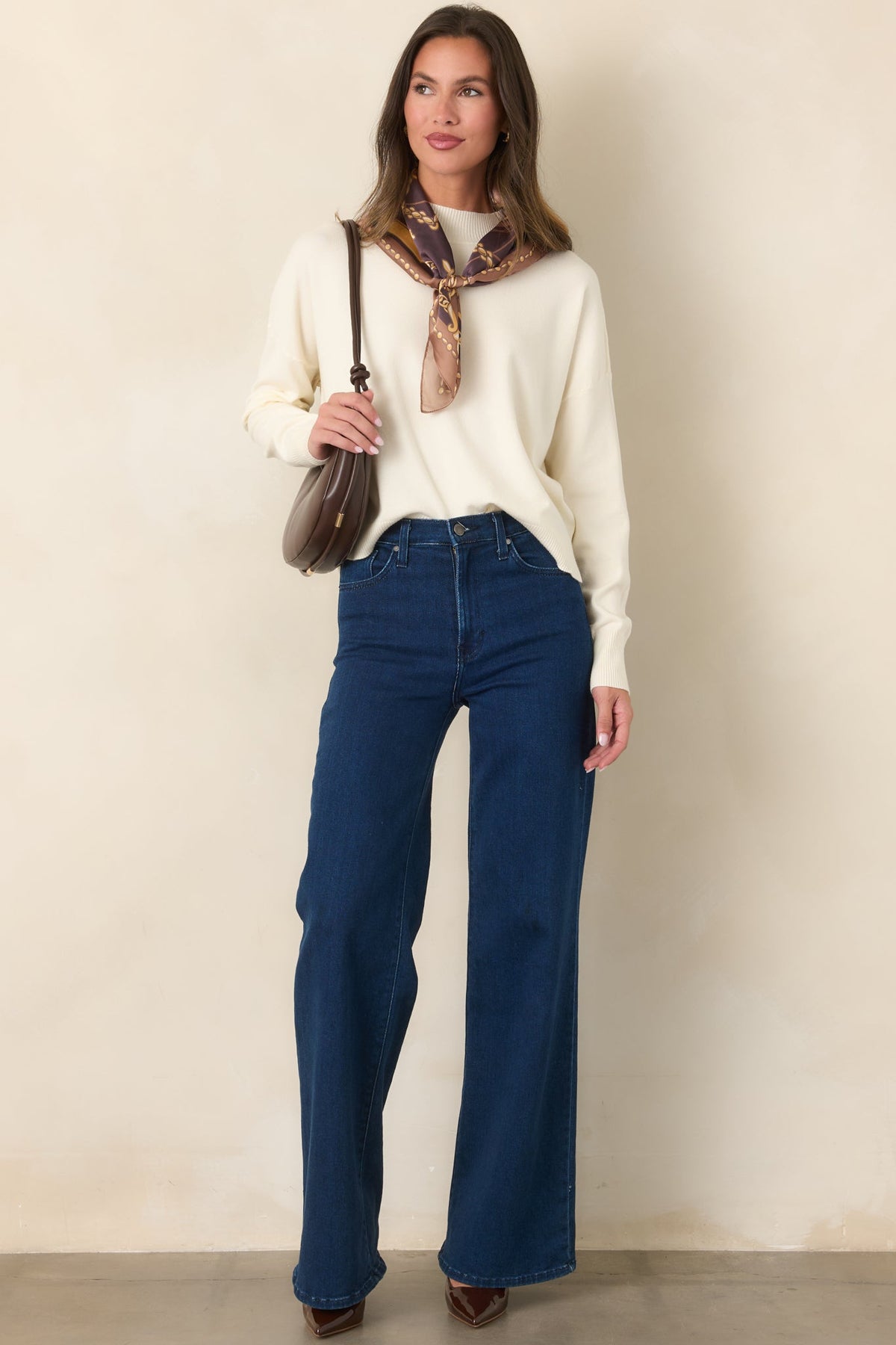 Ekru Yarım Balıkçı Yaka Rahat Triko Kazak