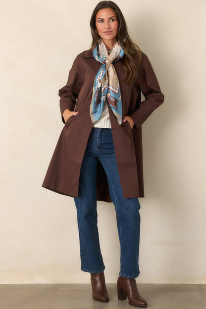 Çikolata Kahve Oversize Uzun Trençkot
