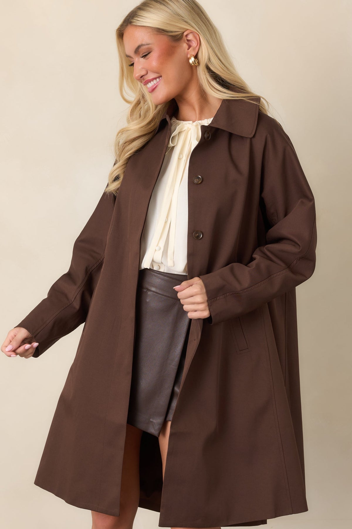 Çikolata Kahve Oversize Uzun Trençkot