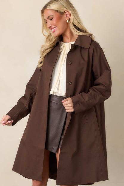 Çikolata Kahve Oversize Uzun Trençkot