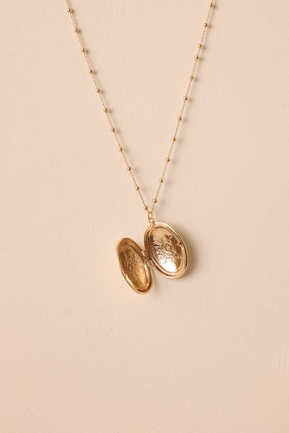 Gold Oval Kapaklı Madalyon Kolye