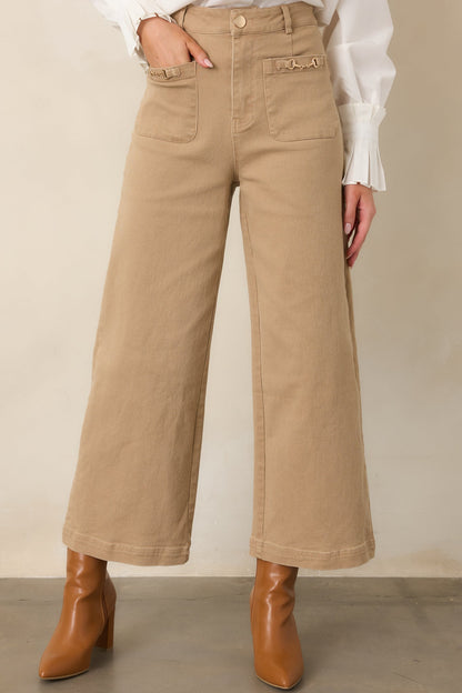 Camel At Figürlü Tokalı Bol Paça Denim Pantolon