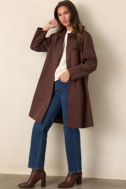 Çikolata Kahve Oversize Uzun Trençkot