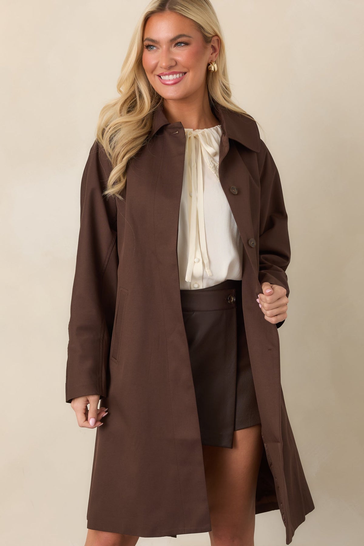 Çikolata Kahve Oversize Uzun Trençkot