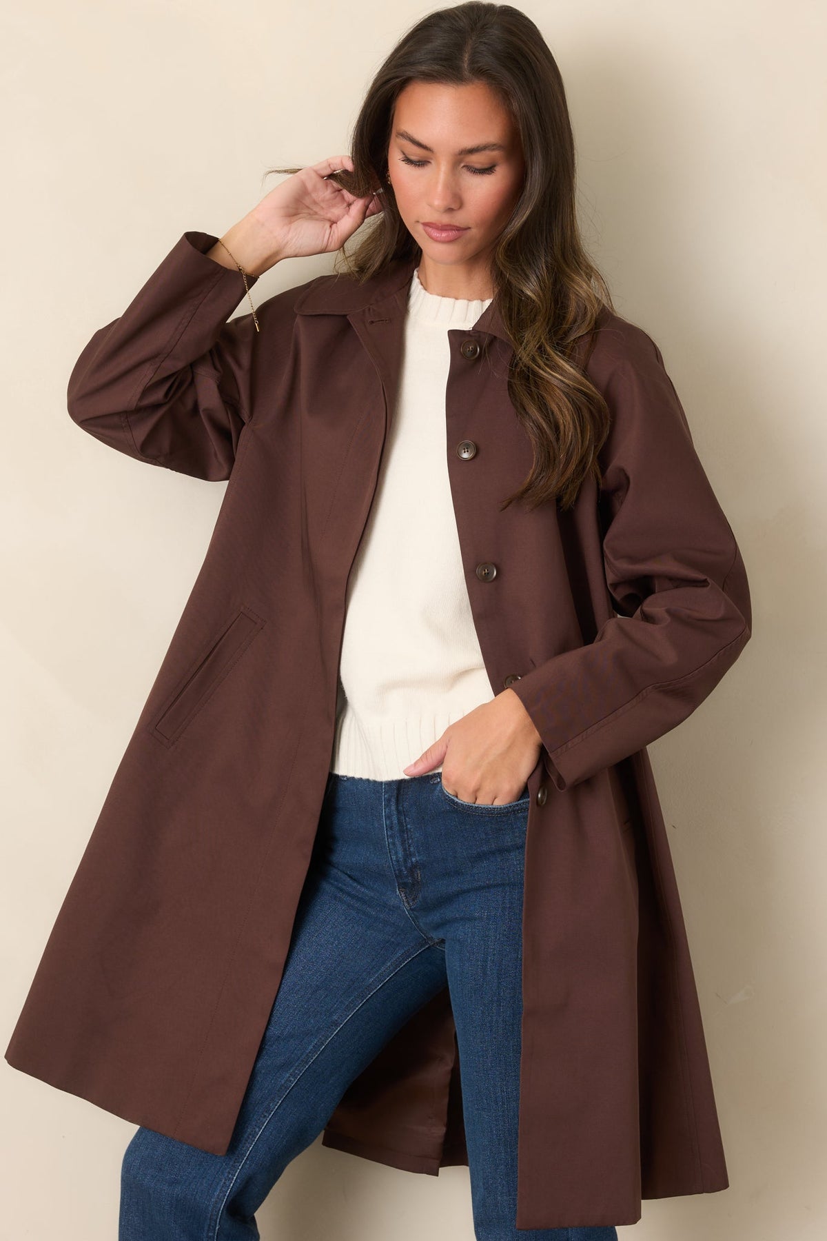 Çikolata Kahve Oversize Uzun Trençkot