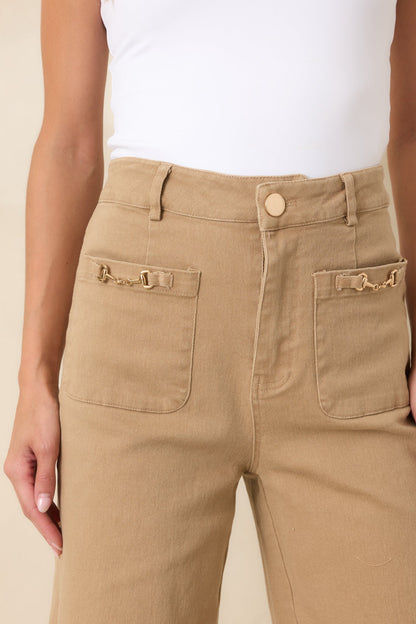 Camel At Figürlü Tokalı Bol Paça Denim Pantolon