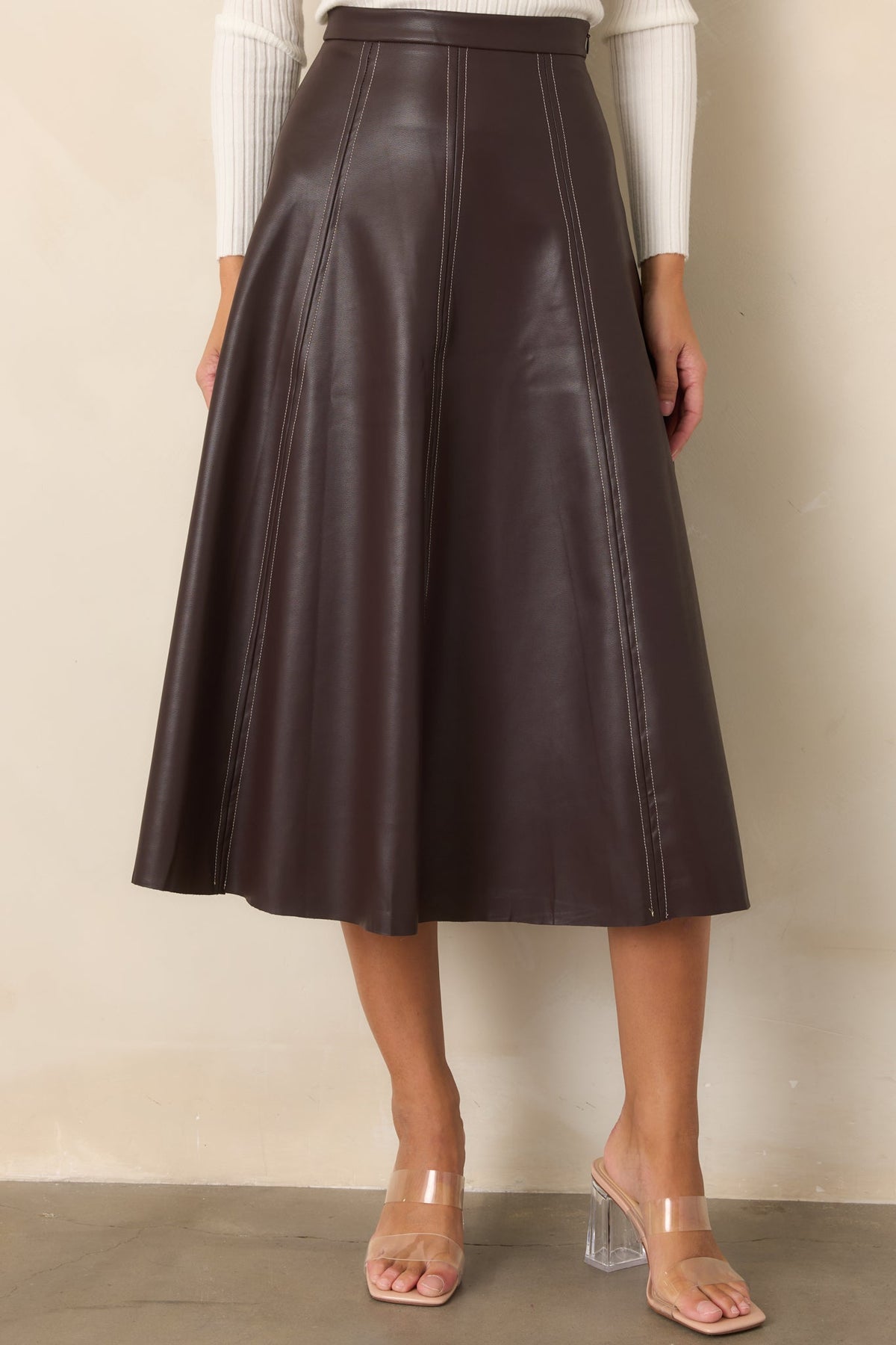 Kahverengi Suni Deri A Kesim Midi Etek