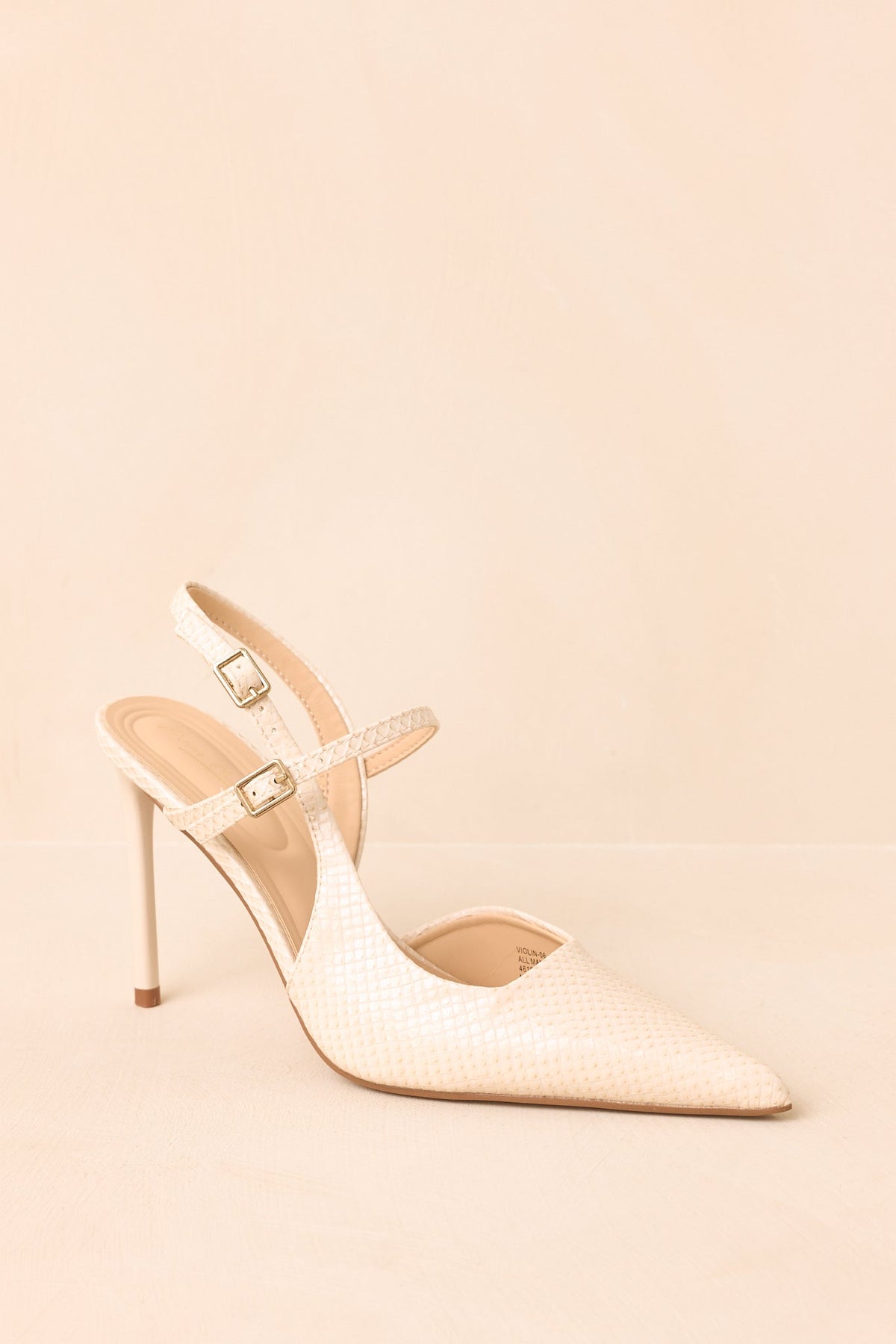 Ekru Yılan Derisi Desenli Çift Tokalı Slingback