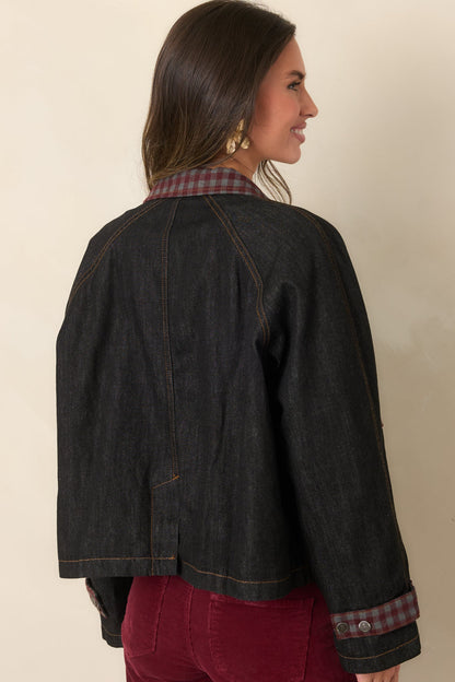 Lacivert Pötikare Detaylı Kapitone Denim Ceket
